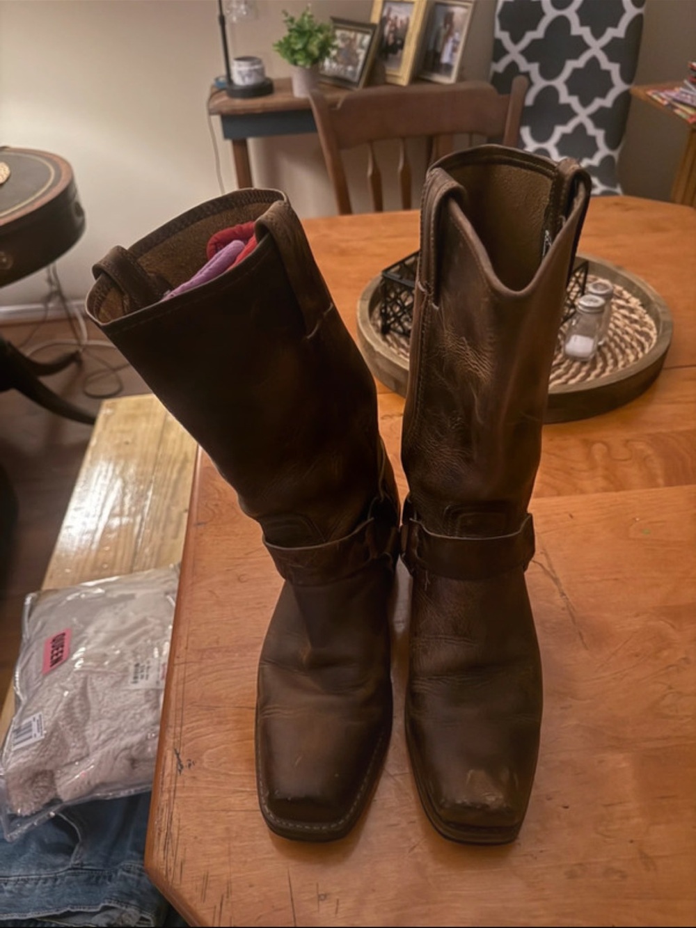 Frye harness boots brown  Leather Mid-calf Heeled Pull-On vintage made inUSA